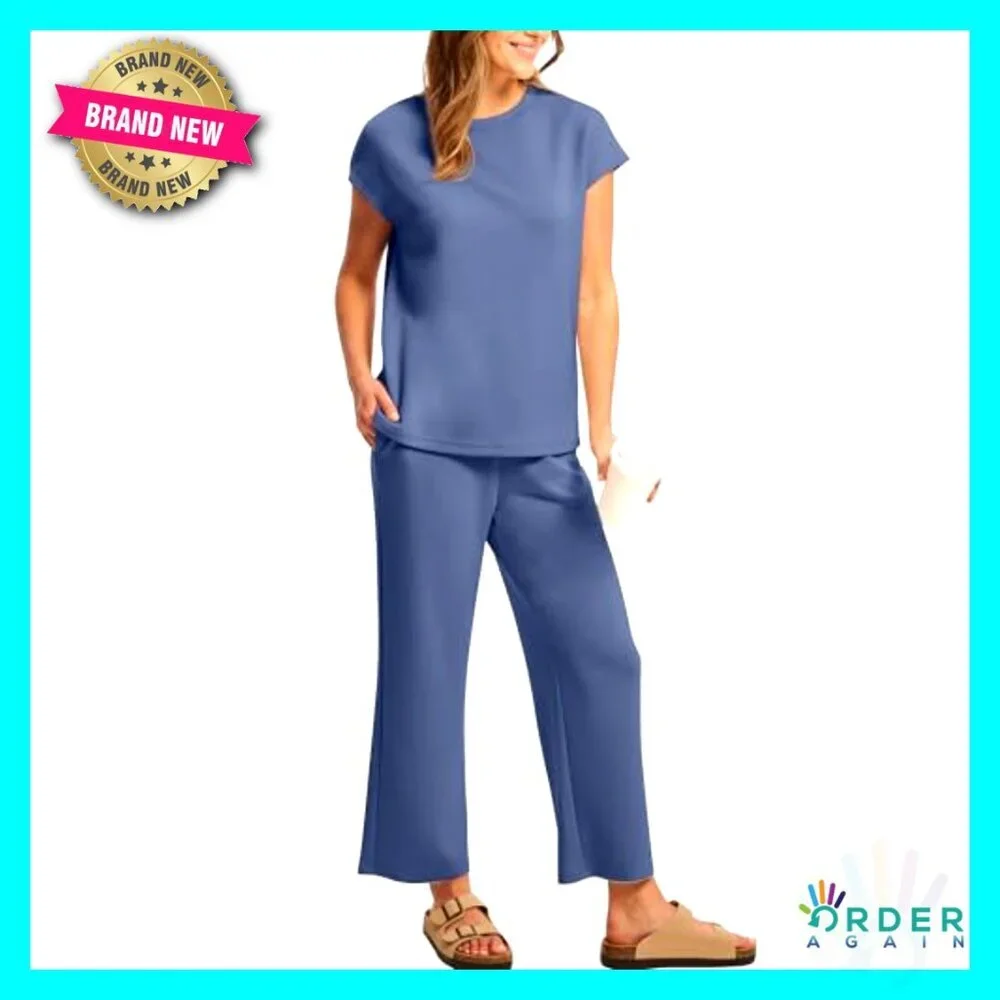 Cap Sleeve Two Piece Set Lounge Wear Wide Leg Pants Y2K Chic Vacation Outfit